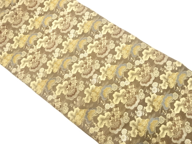 JAPANESE KIMONO / ANTIQUE MARU OBI / SILK / WOVEN KIKU